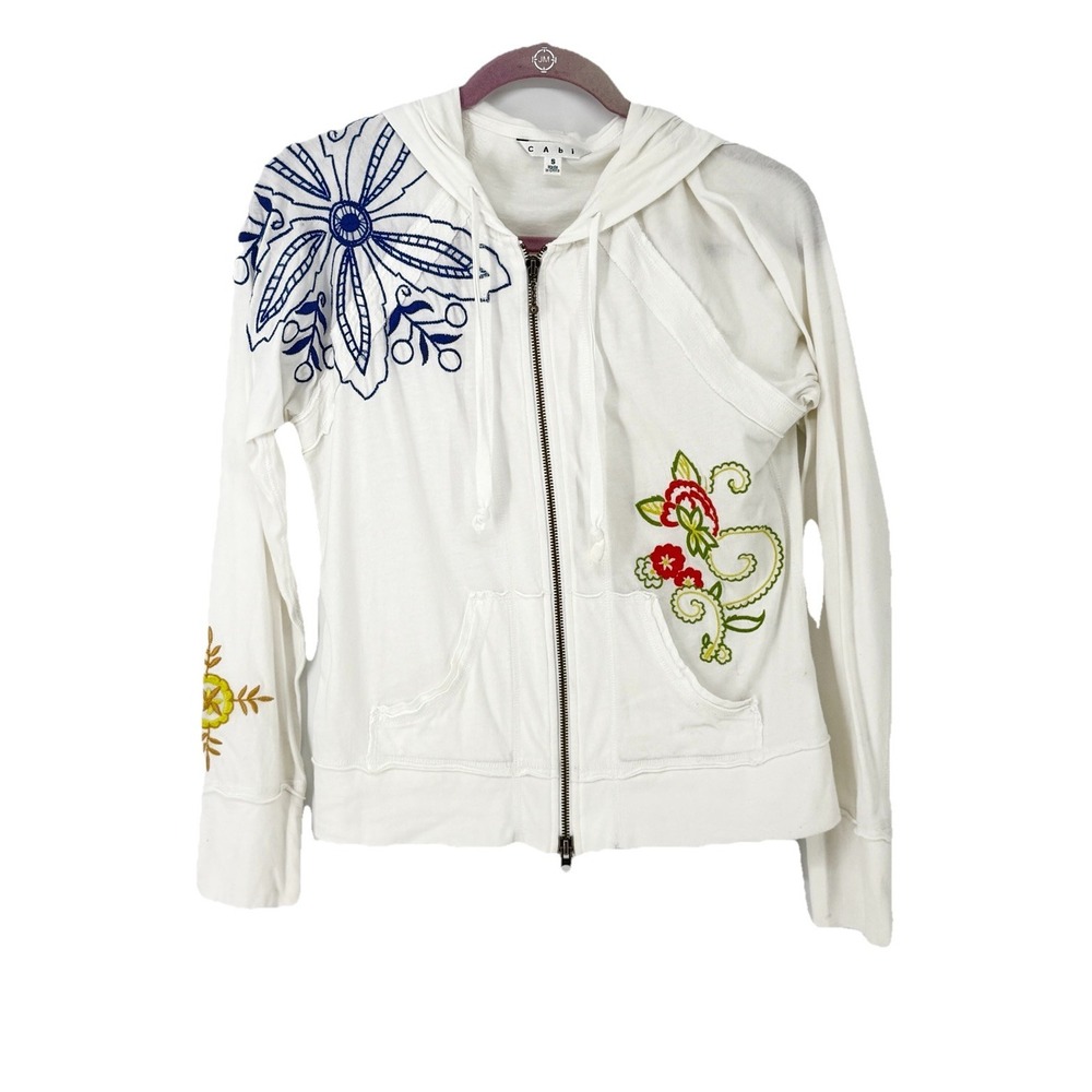Vintage Y2K Cabi Floral Embroidered Full Zip Hoodie, White 910 XS Summer Cottage